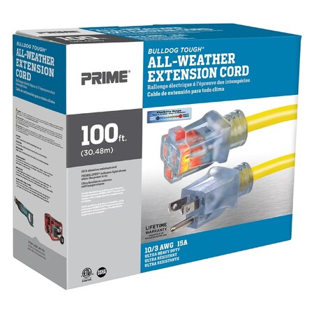Prime Wire & Cable Prime Bulldog Tough Outdoor 100 ft. L Yellow Extension Cord 10/3 LT511935
